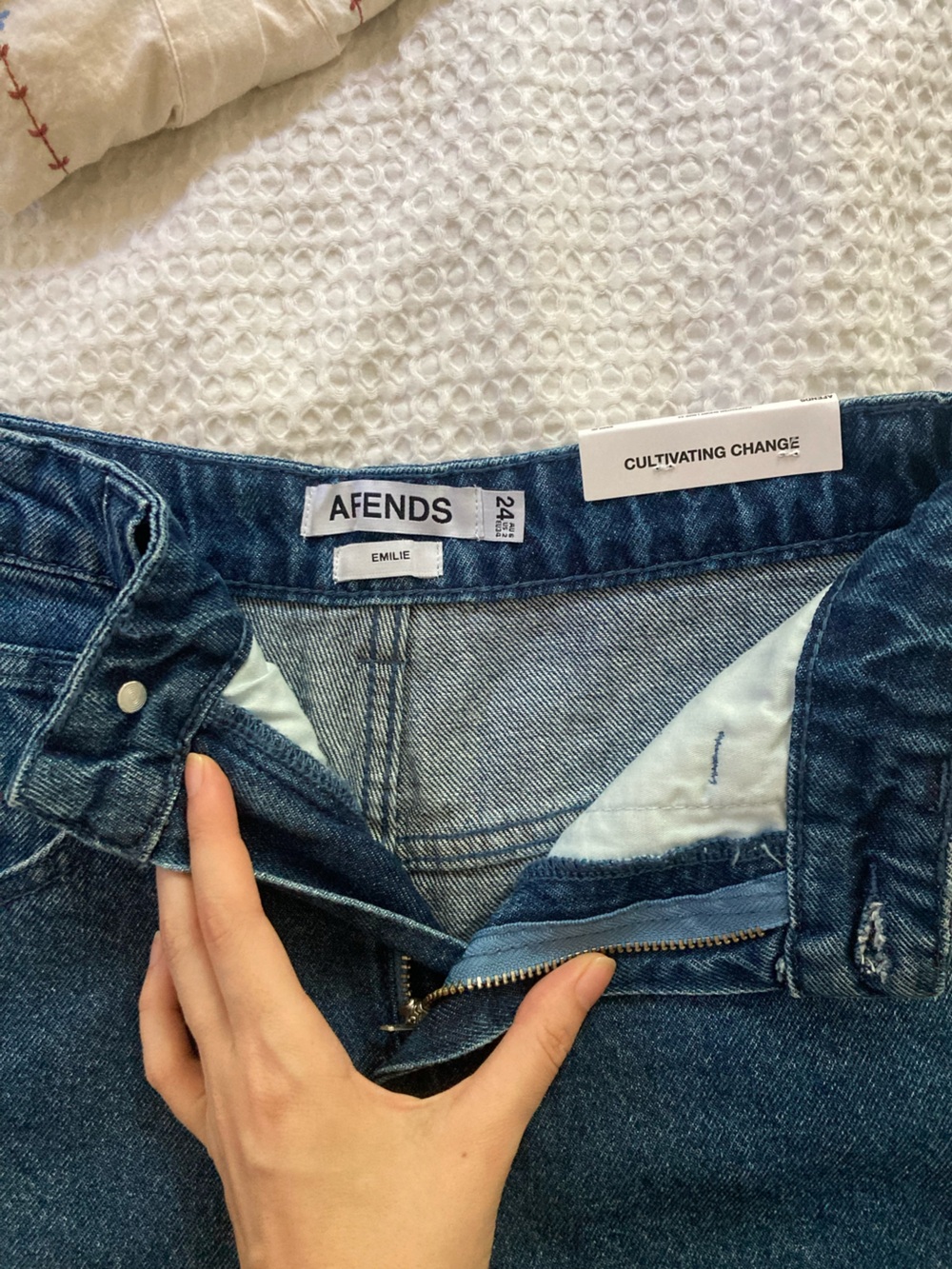 Afends Mid Blue High-Rise Denim Shorts - Picture 5 of 6